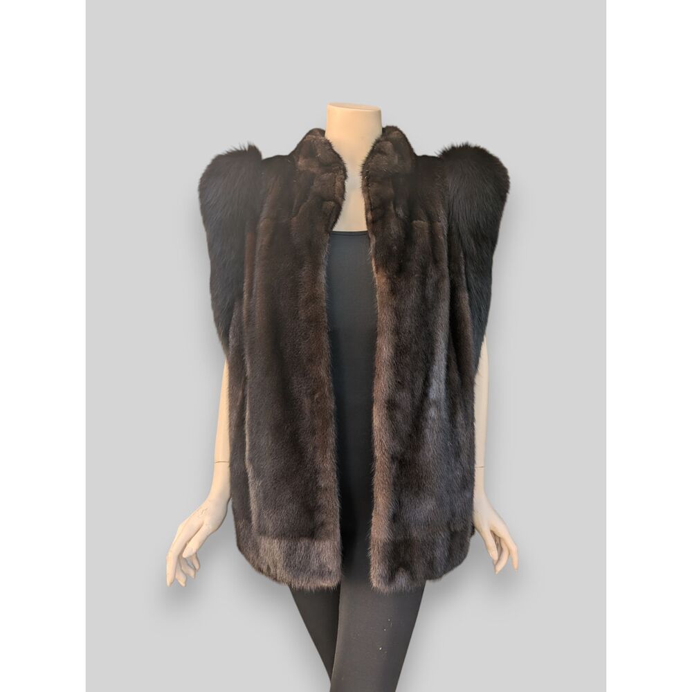 Ranch Mink Vest w/ Black Fox Trim -XL